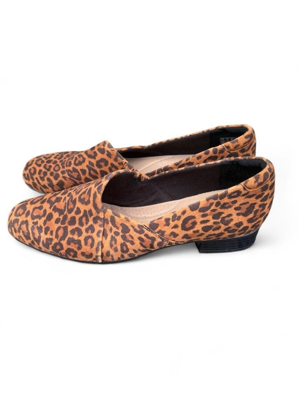 Clarks Leopard Print Slip-On Flats size 11 Brown Black Comfort Loafer Animal